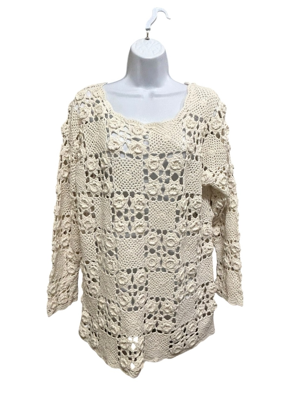Vintage Reitmans Off White Cotton Crochet Top Size M